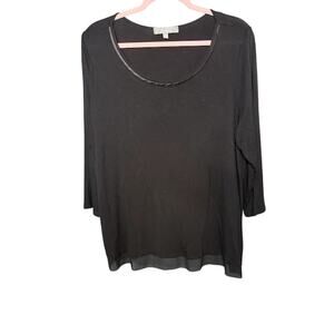 Marled Long Sleeve Top Women Size 1x Minimal Old Money Layered Sheer Panel Trim